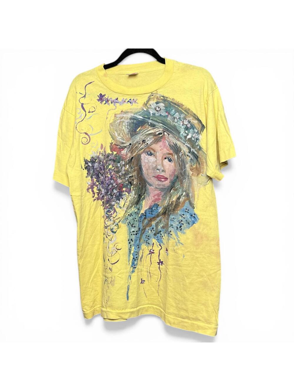 Vintage Yellow Hand Painted Woman T-Shirt L